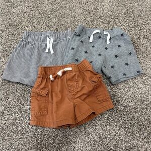 Set of Three Toddler Shorts - Striped, Star, and Solid Brown
